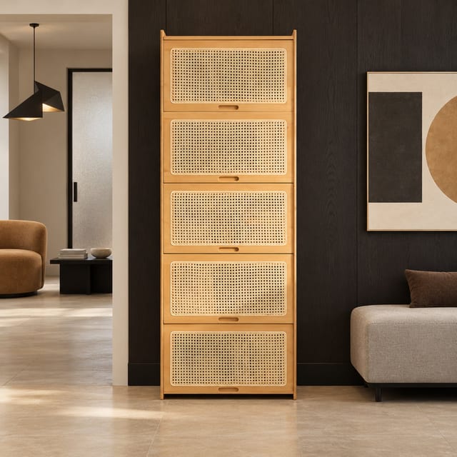 13.5"Japandi Engineered Wood Storage Cabinet with Doors