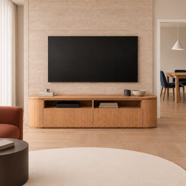 70.9" Japandi Solid Wood TV Stand with Storage