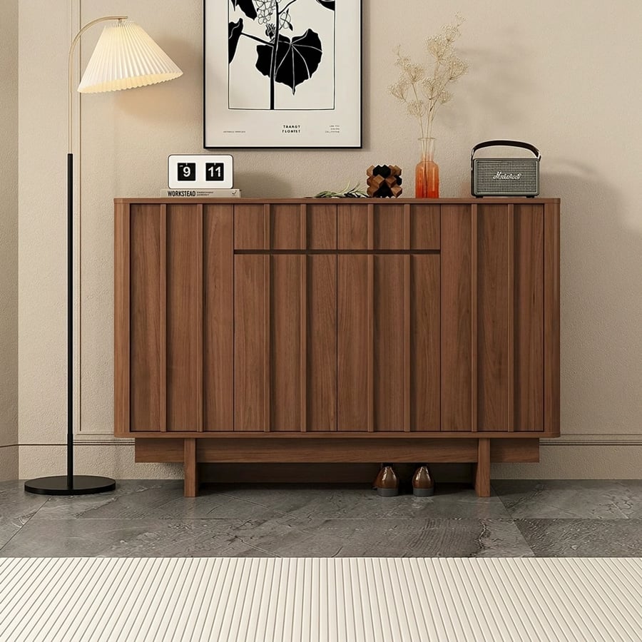 Minimalist Ribbed Entryway Shoe Cabinet