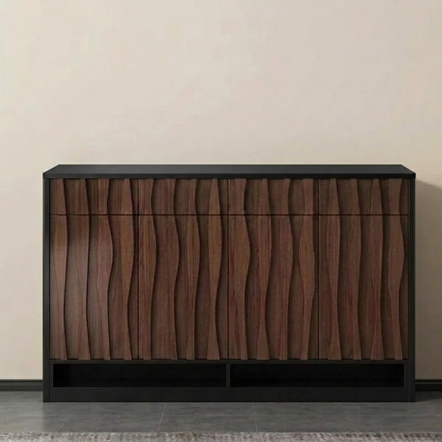 Solid Wood Shoe Cabinet with Wave Facade