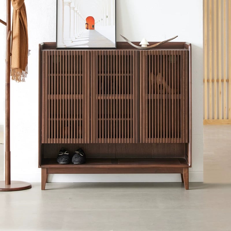 Black Walnut Slatted Shoe Cabinet