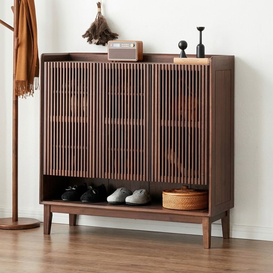 Black Walnut Slatted Shoe Cabinet