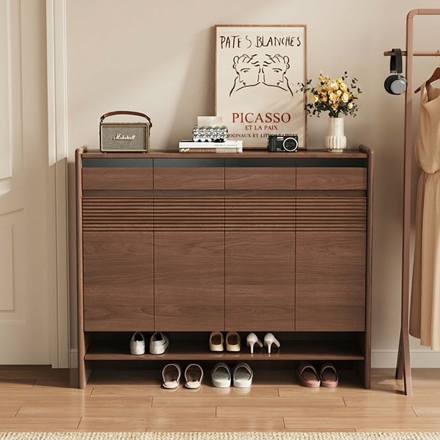 Walnut Narrow Entryway Shoe Cabinet
