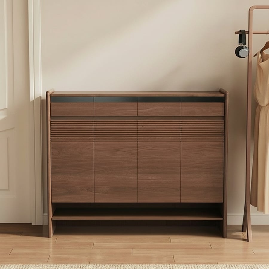 Walnut Narrow Entryway Shoe Cabinet