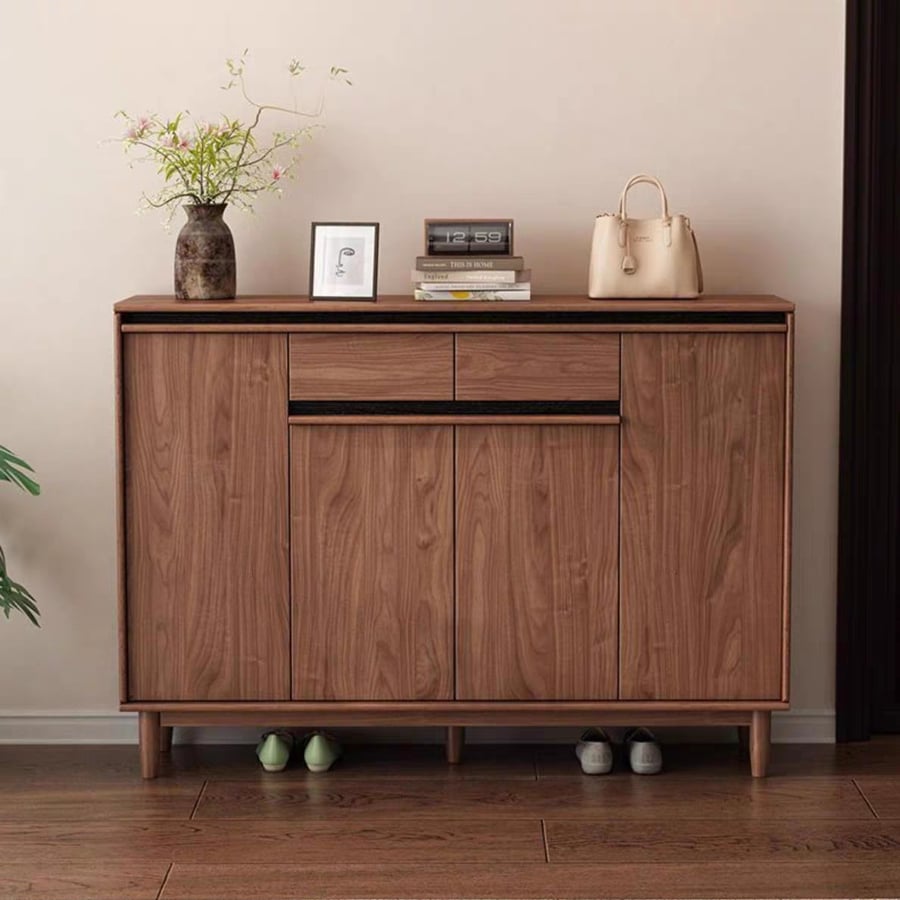 Walnut & Black Sculpted Shoe Cabinet