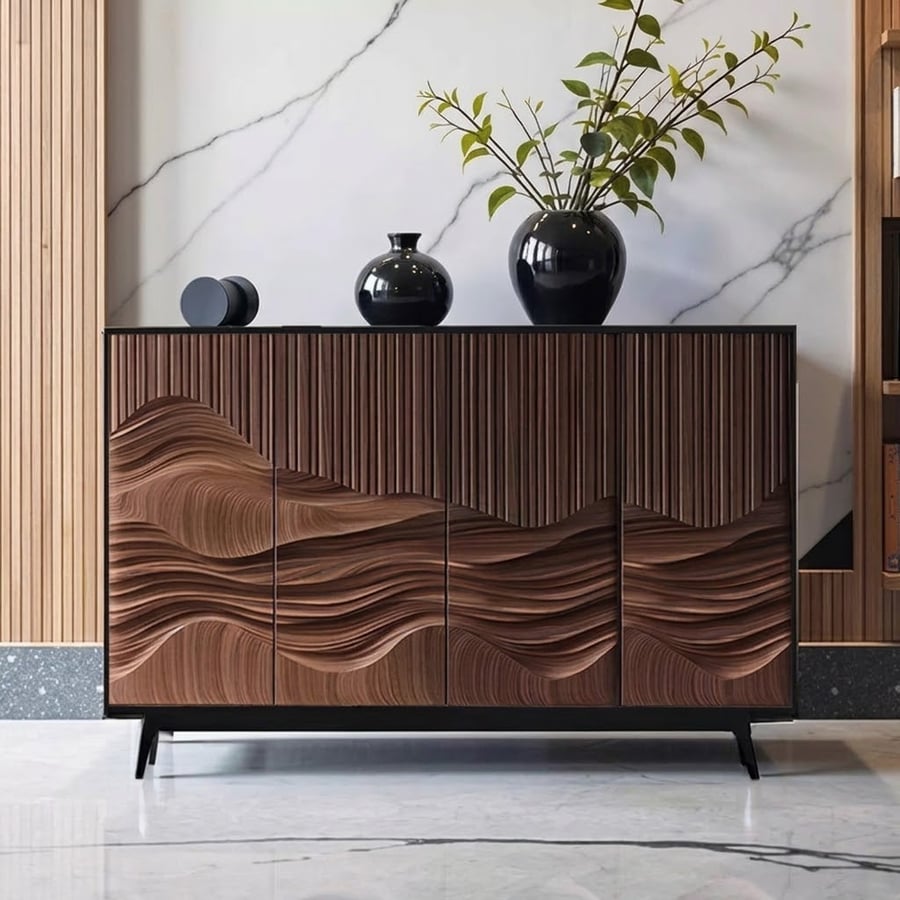 Carved Walnut Console Cabinet