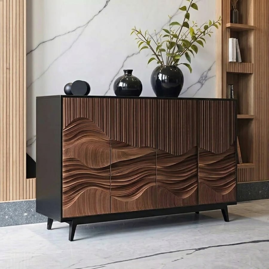 Carved Walnut Console Cabinet
