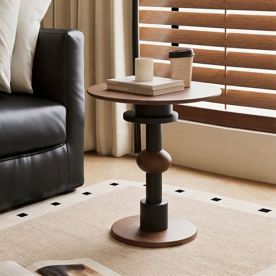 Mid-Century Round Ash Side Table