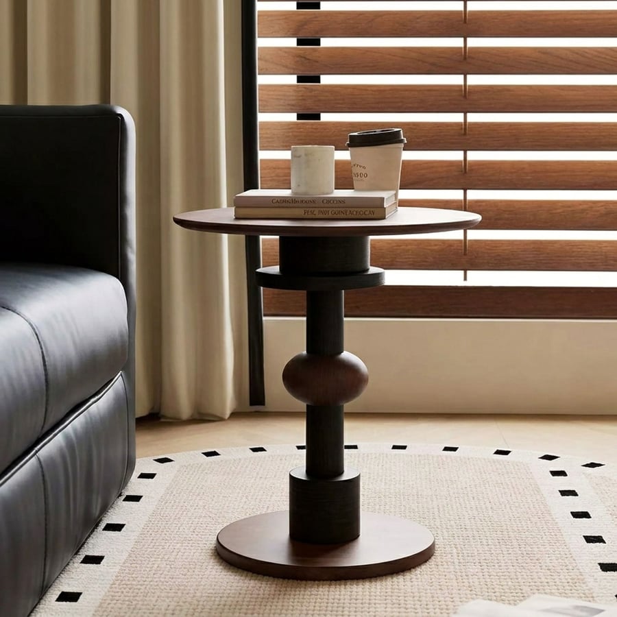 Mid-Century Round Ash Side Table