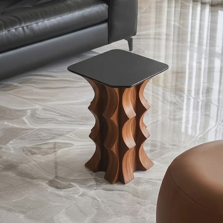 Solid Wood Sculptural Side Table
