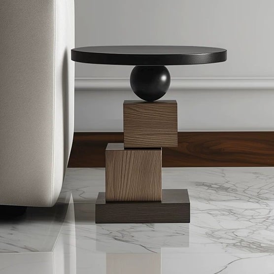 Geometric Solid Wood Side Table