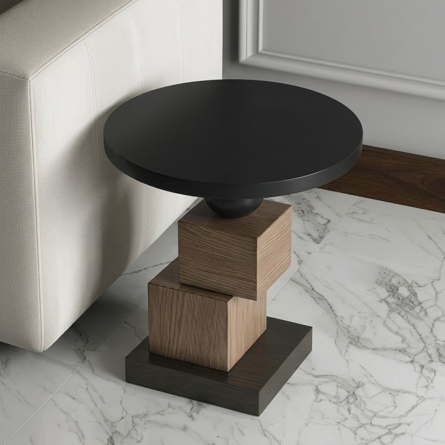 Geometric Solid Wood Side Table