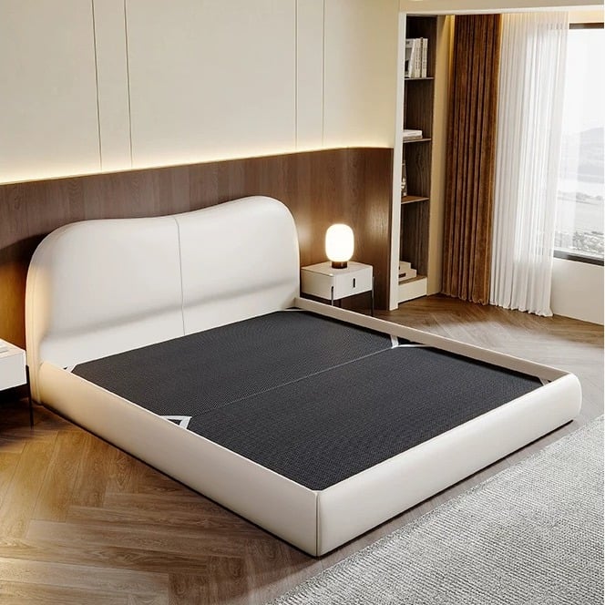 Upholstered Top-Grain Leather Bed