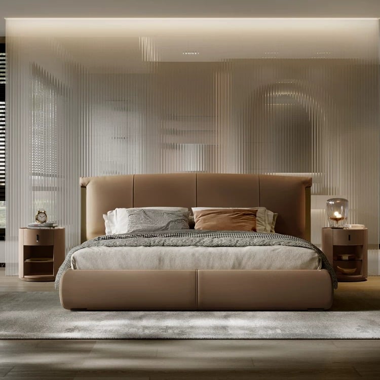 Leather Bed with Soft Backrest