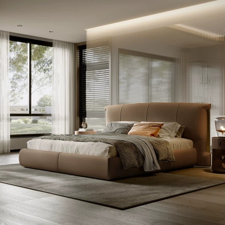Leather Bed with Soft Backrest