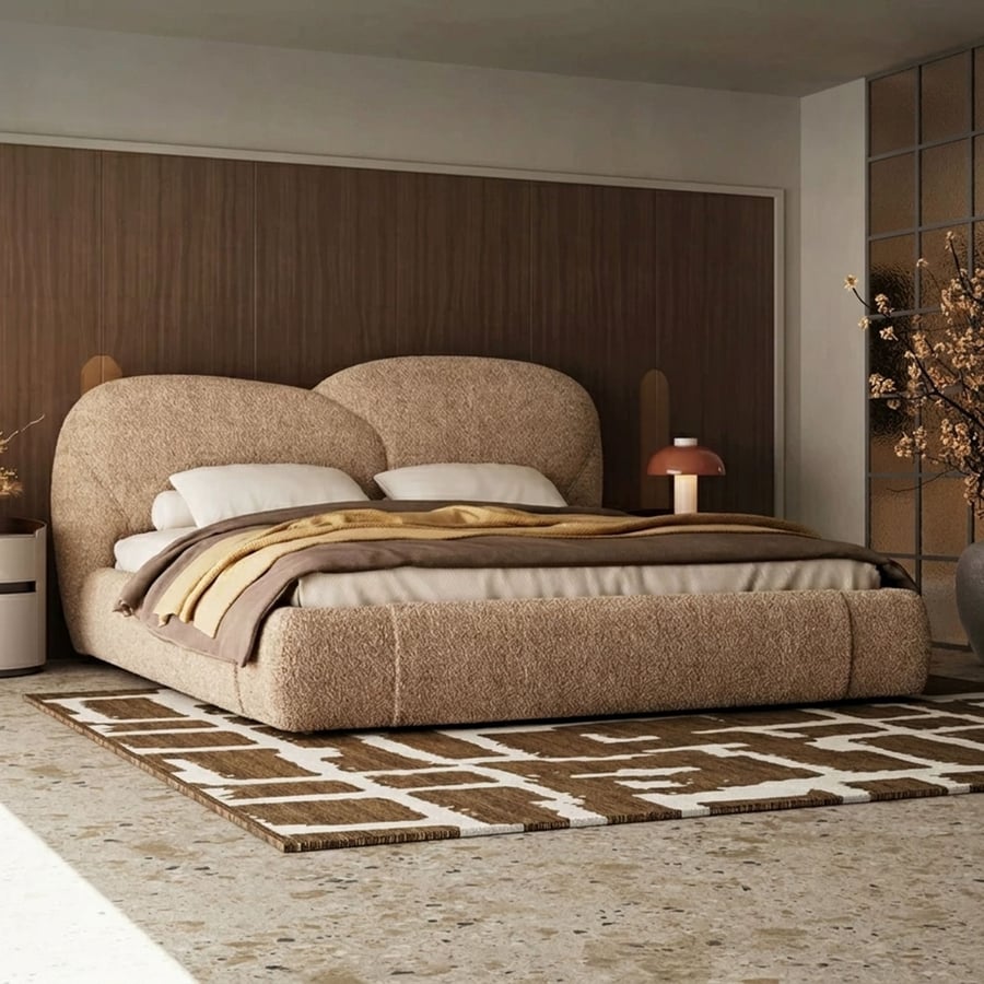 Curved Chenille Upholstered Bed