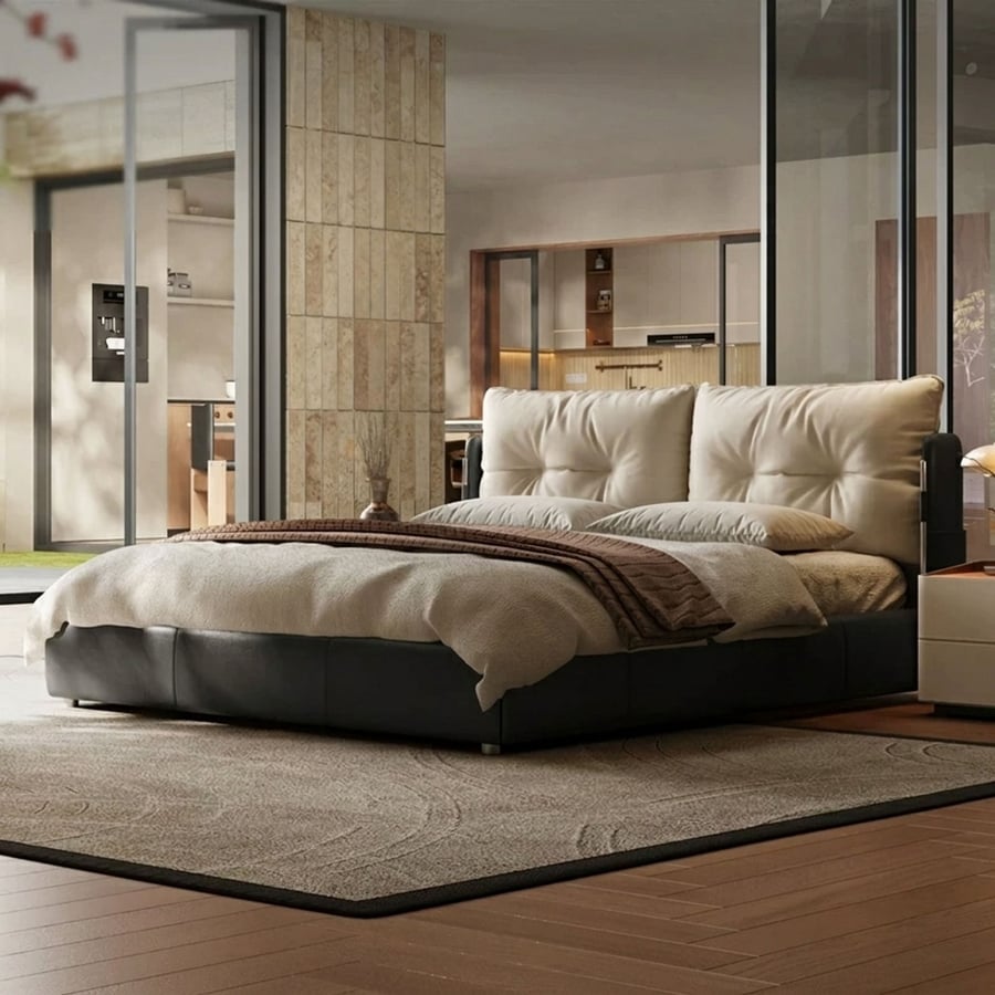 Genuine Leather Low Profile Bed