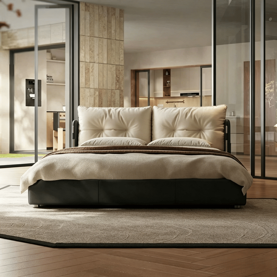 Genuine Leather Low Profile Bed