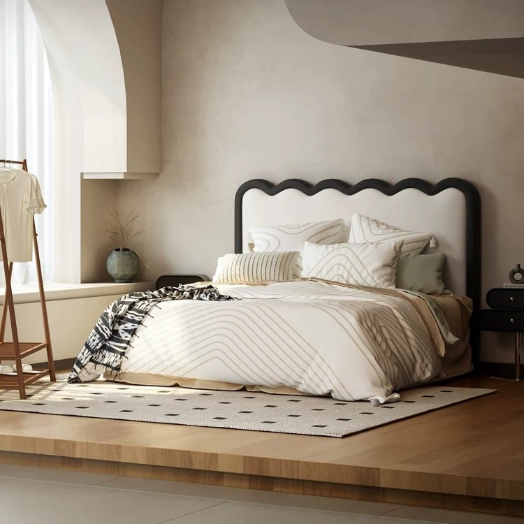 French Style Leather Platform Bed