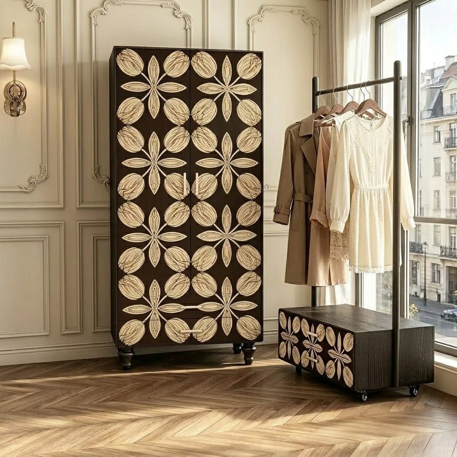 Solid Wood Mid-Century Wardrobe
