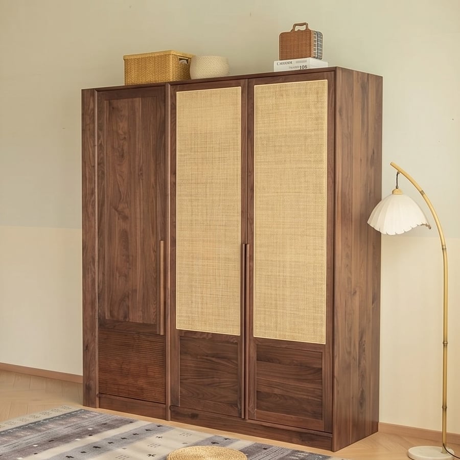 Black Walnut Rattan Wardrobe