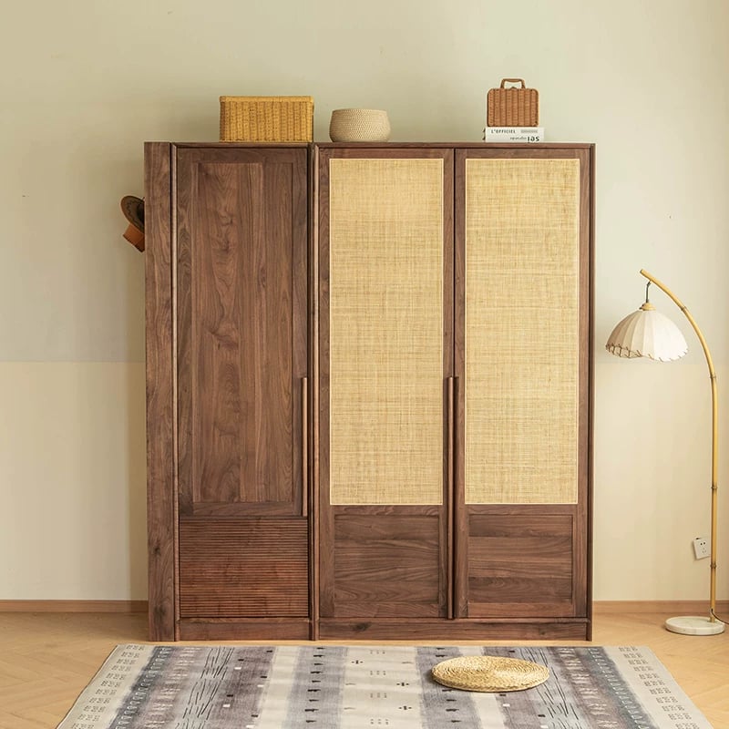 Black Walnut Rattan Wardrobe