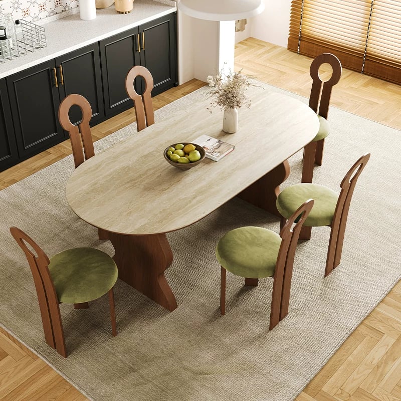 Oval Travertine & Ash Dining Table