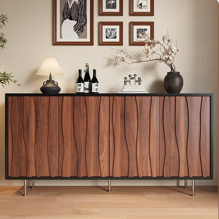 Mid-Century Solid Wood Slatted Sideboard