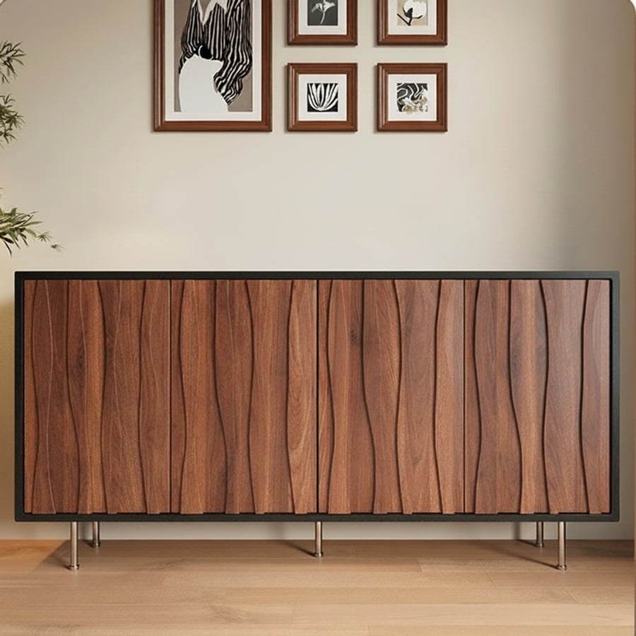 Mid-Century Solid Wood Slatted Sideboard
