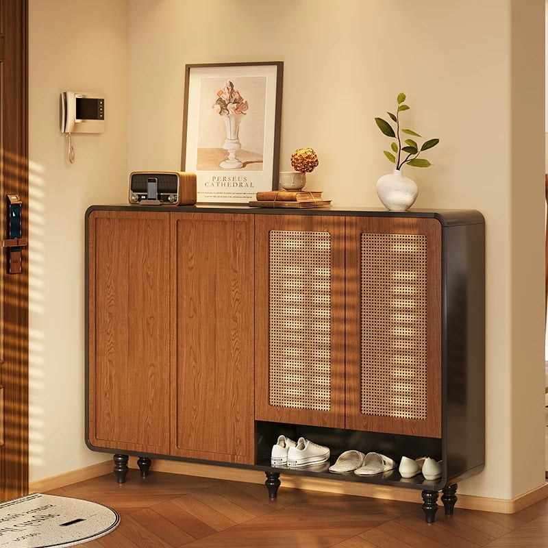 Woven Rattan Entryway Cabinet