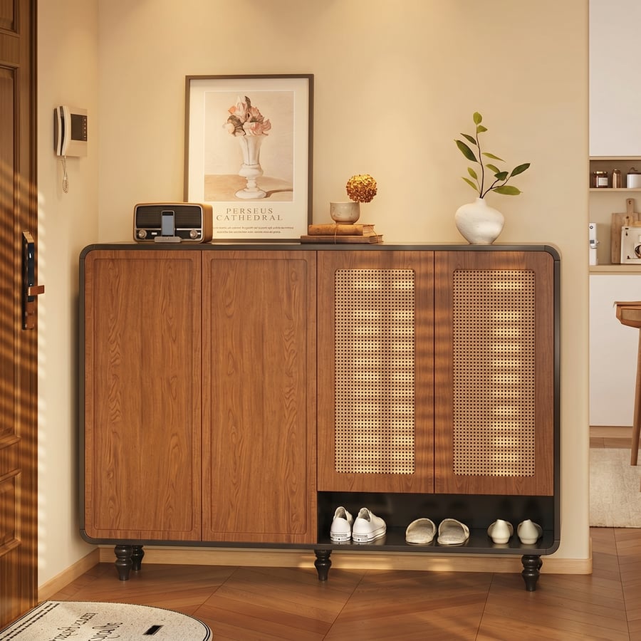 Woven Rattan Entryway Cabinet