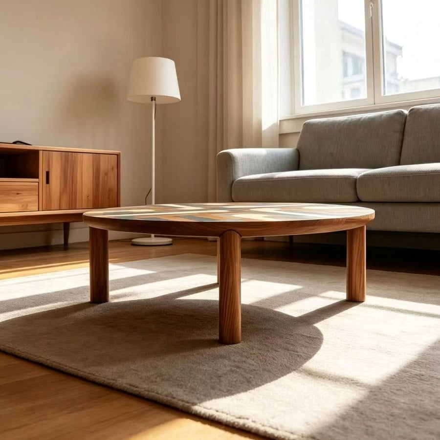 Wood Inlay Round Coffee Table
