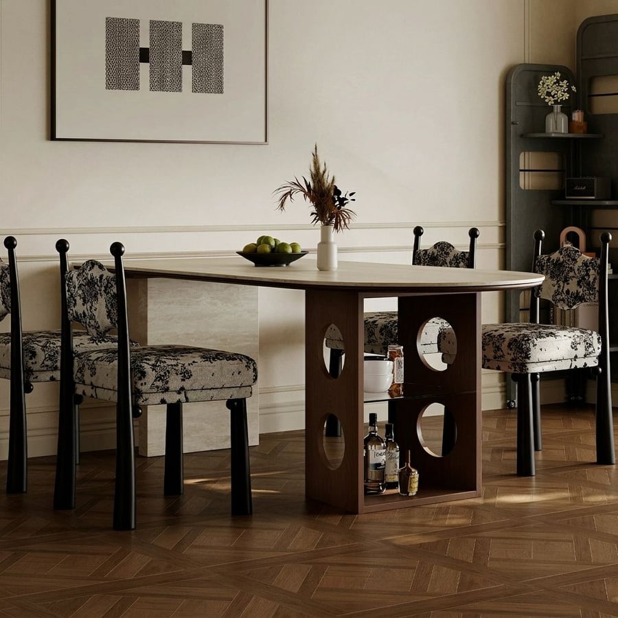 Travertine Dining Table with Pedestal Base