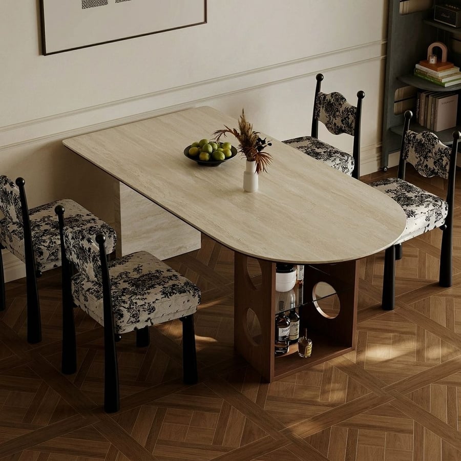 Travertine Dining Table with Pedestal Base