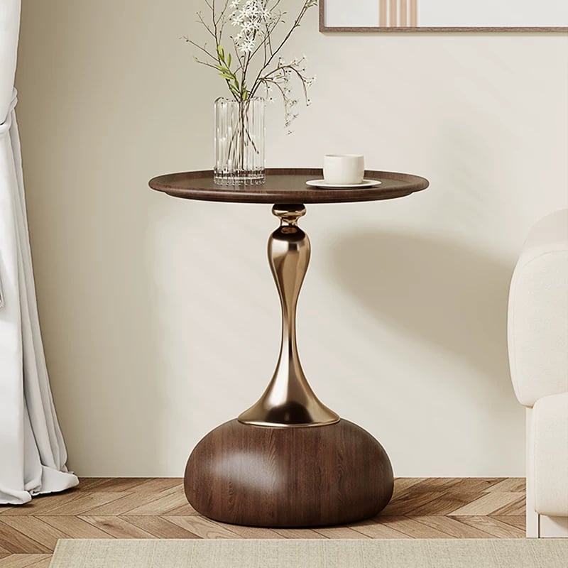 Italian Round Side Table with Metal Base