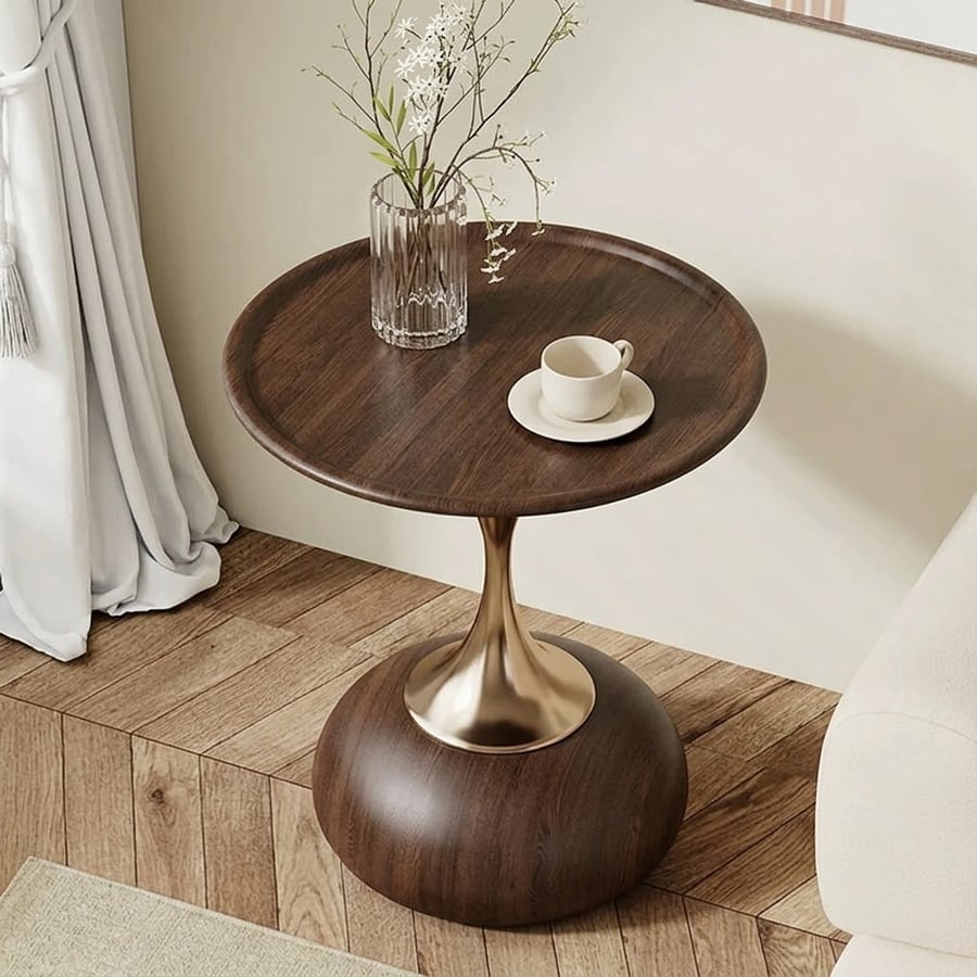 Italian Round Side Table with Metal Base