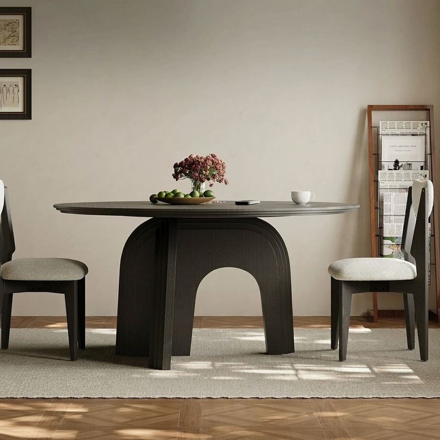Round Oak Veneer Dining Table