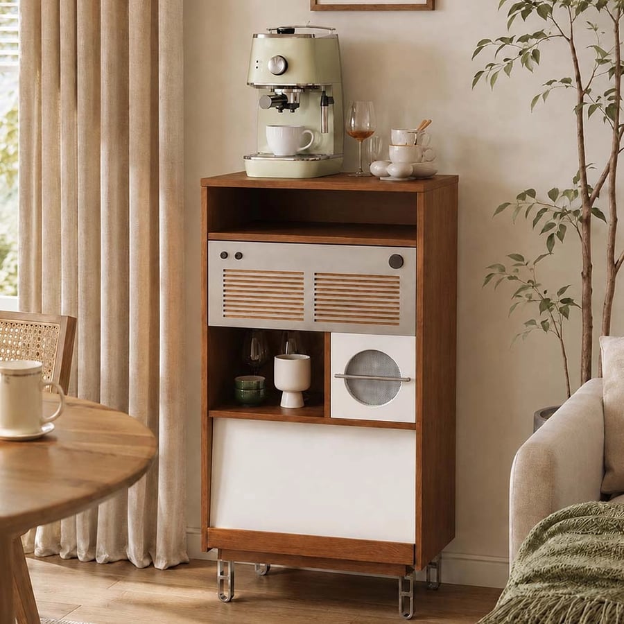 Cherry Wood Mid-Century Coffee Cabinet