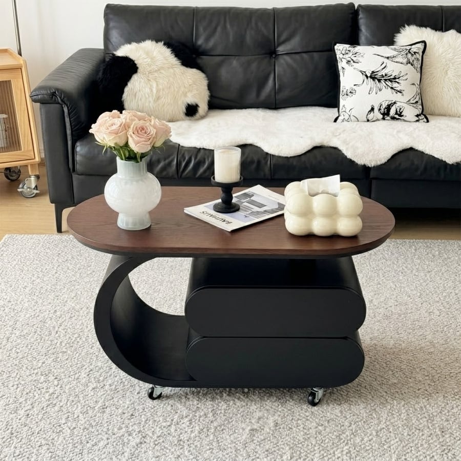 Oval Wood Coffee Table, Mid-Century