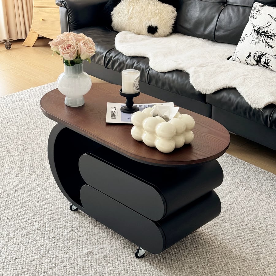 Oval Wood Coffee Table, Mid-Century