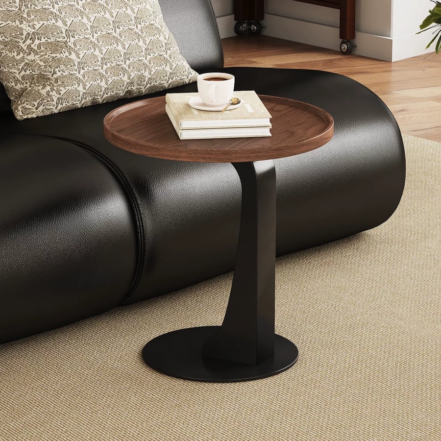 Walnut & Steel Round Side Table