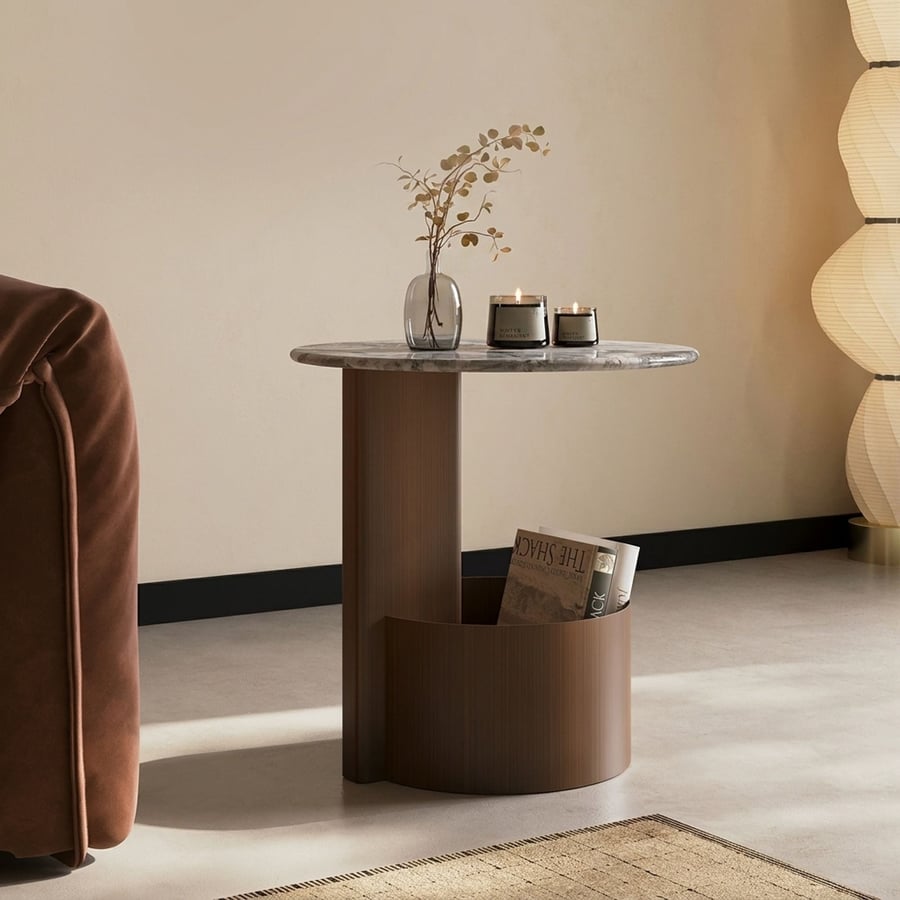 Round Mobile Stone Top Side Table