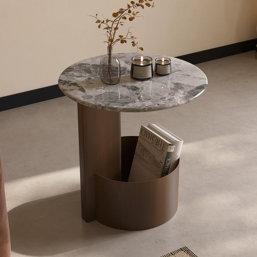 Round Mobile Stone Top Side Table