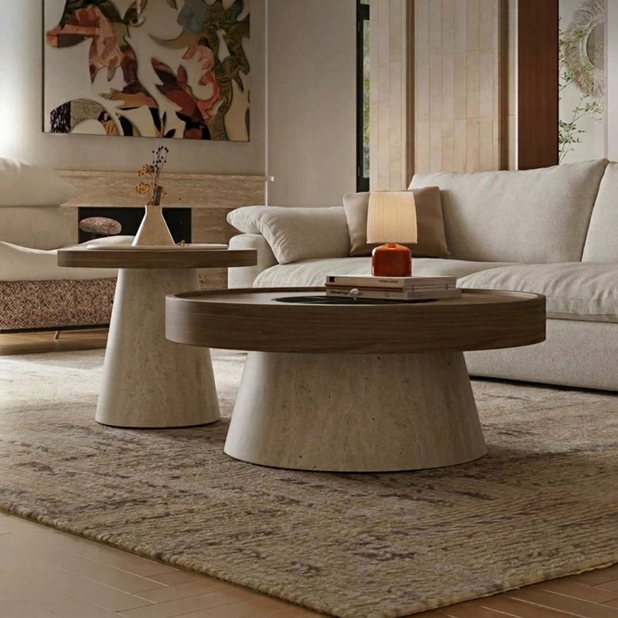 Circular Walnut Nesting Coffee Table