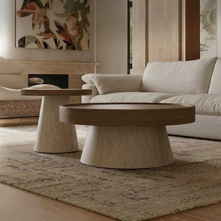 Circular Walnut Nesting Coffee Table