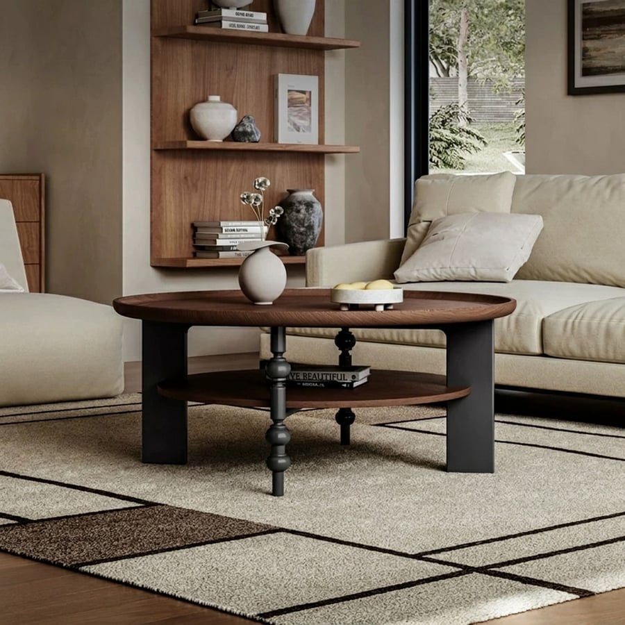 Mid-Century Solid Wood Round Coffee Table