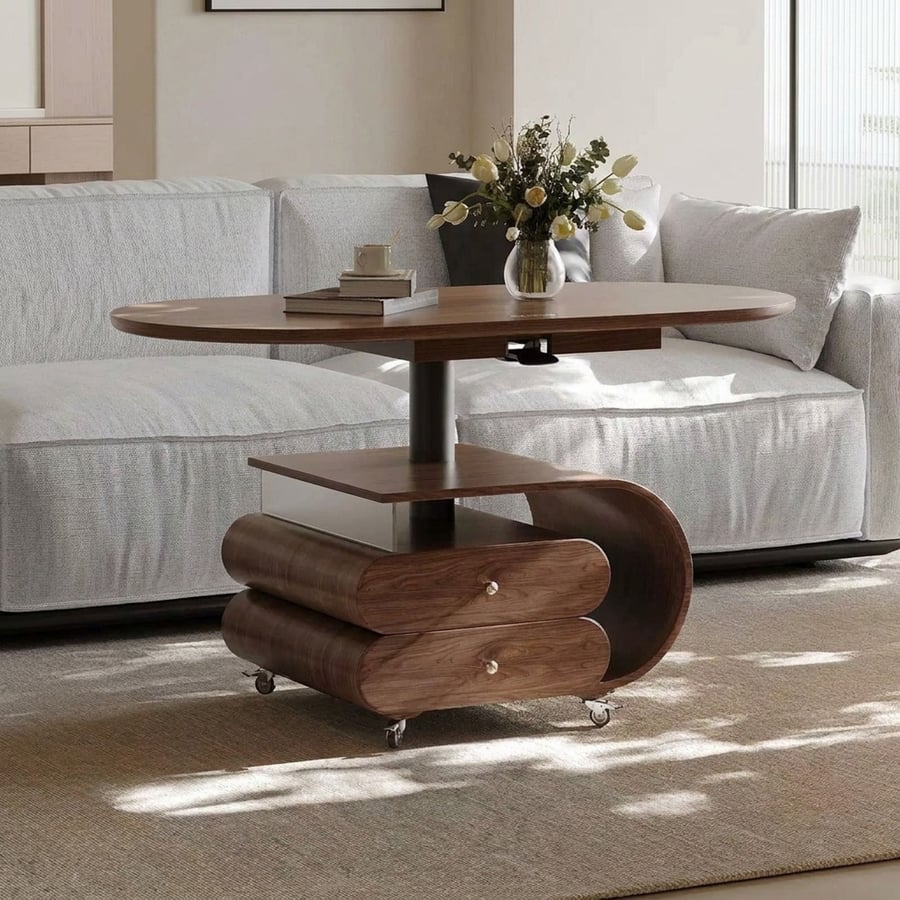 Oval Walnut Lift-Top Coffee Table