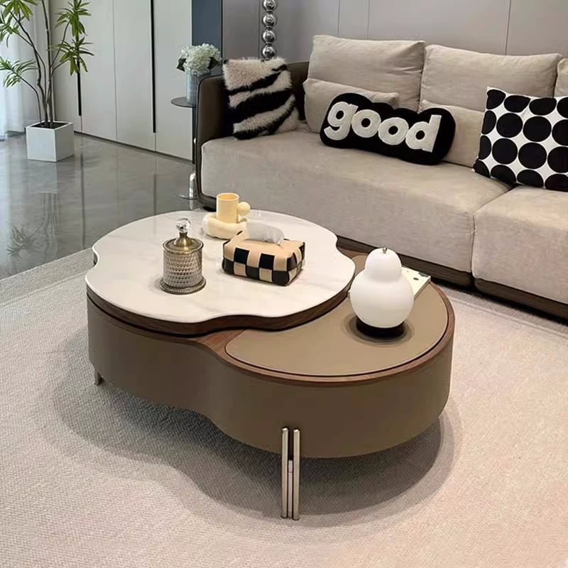 Khaki Faux Leather Lift-Top Coffee Table