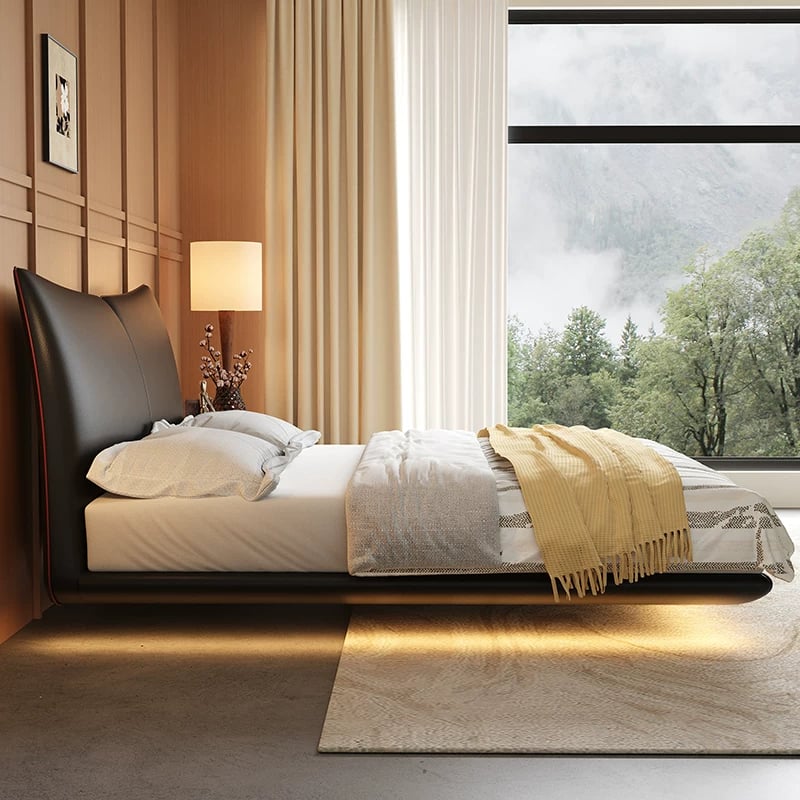 Floating Leather Upholstered Bed