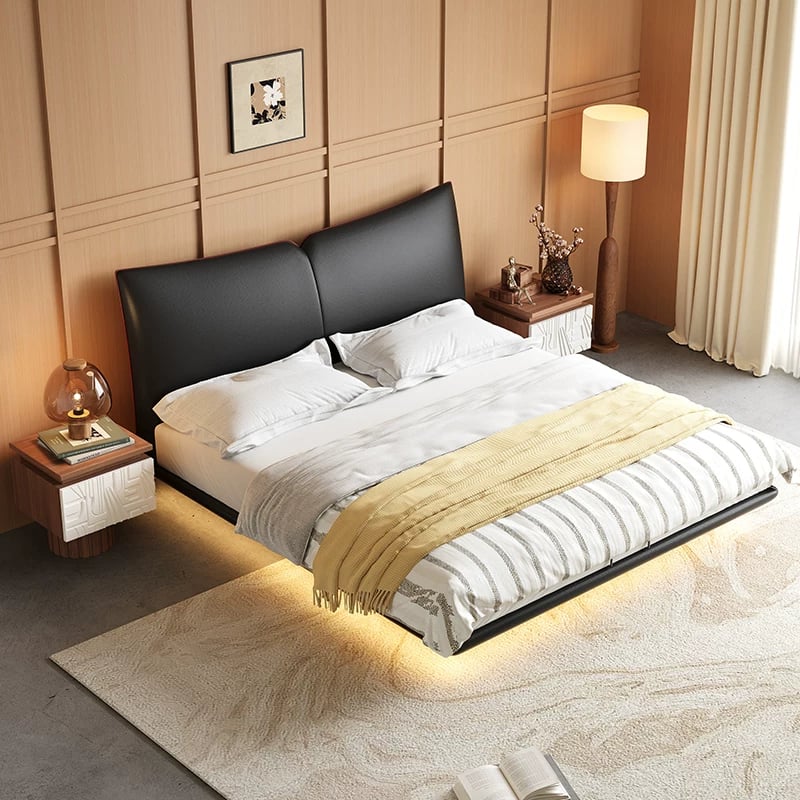 Floating Leather Upholstered Bed